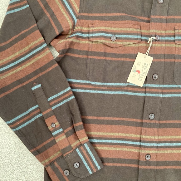 Red Head S brown horizontal stripe New flannel shirt - Picture 3 of 9